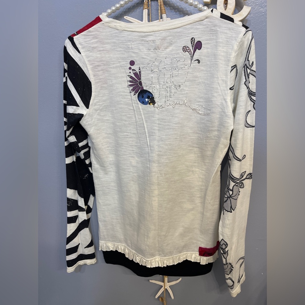 Desigual Long Sleeve Graphic Top — White, Black, Pink, Green, Turquoise - Picture 3 of 15